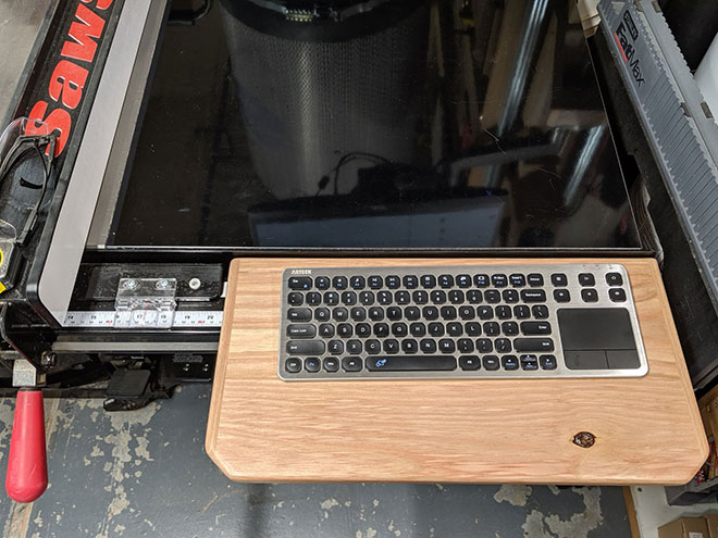 My keyboard tray mounted on my table saw rail