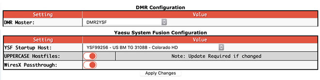 Digital mode configuration settings - DMR2YSF cross-mode