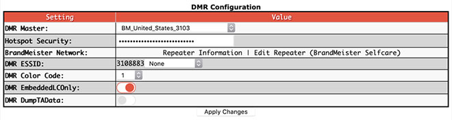 Digital mode configuration settings - DMR