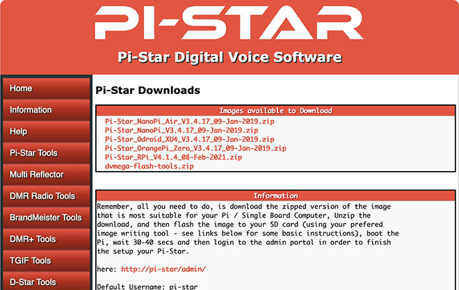 Pi-Star downloads page